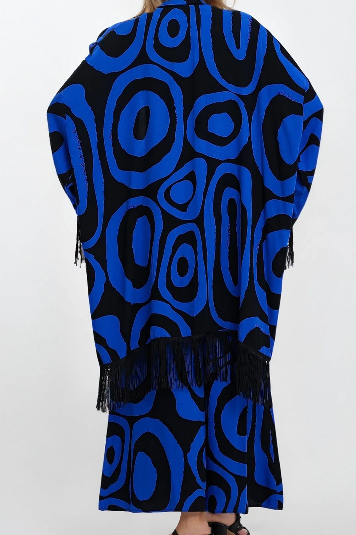 Kadın Saks Püsküllü Kimono Beli Lastikli Ve Çift Cepli Büyük Beden Alt Üst Takım VS00351