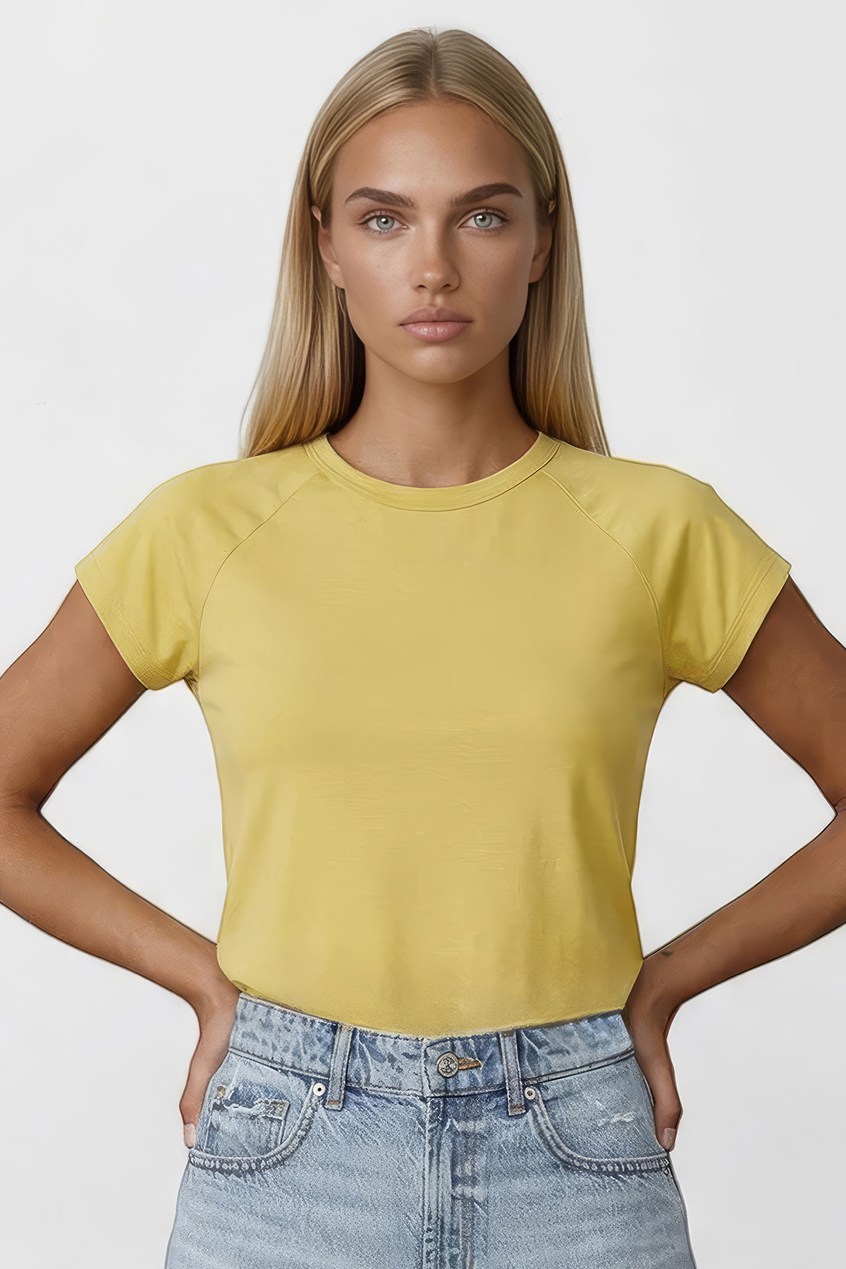 Kadın Sarı Bisiklet Yaka Reglan Kol Likralı Örme Bluz Alc-X15388