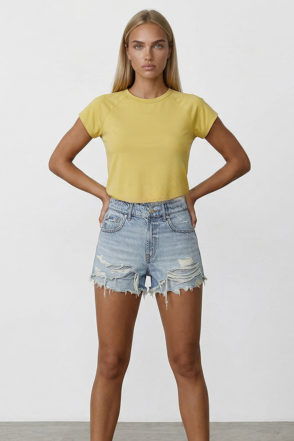 Kadın Sarı Bisiklet Yaka Reglan Kol Likralı Örme Bluz Alc-X15388