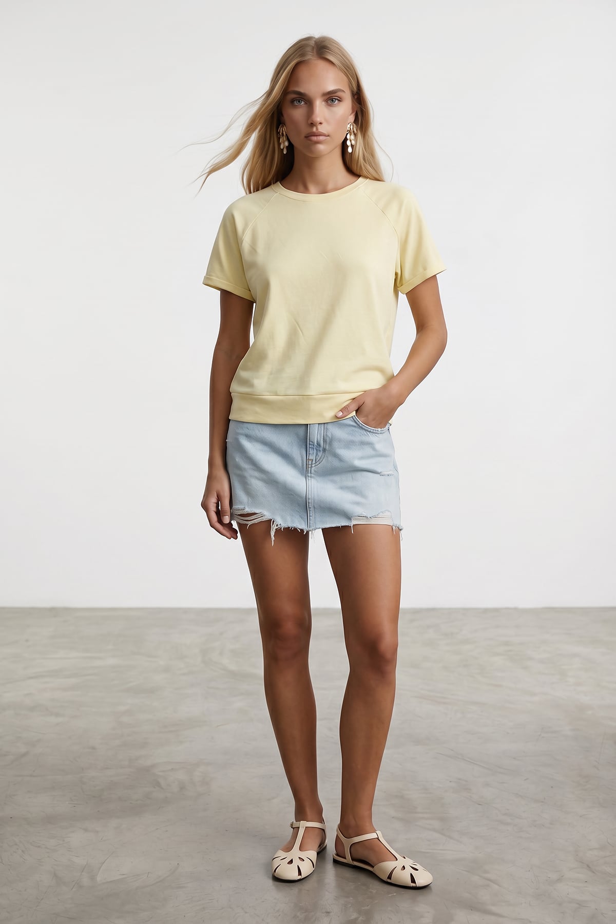 Kadın Sarı Bisiklet Yaka Reglan Kol Oversize T-Shırt Alc-X15492