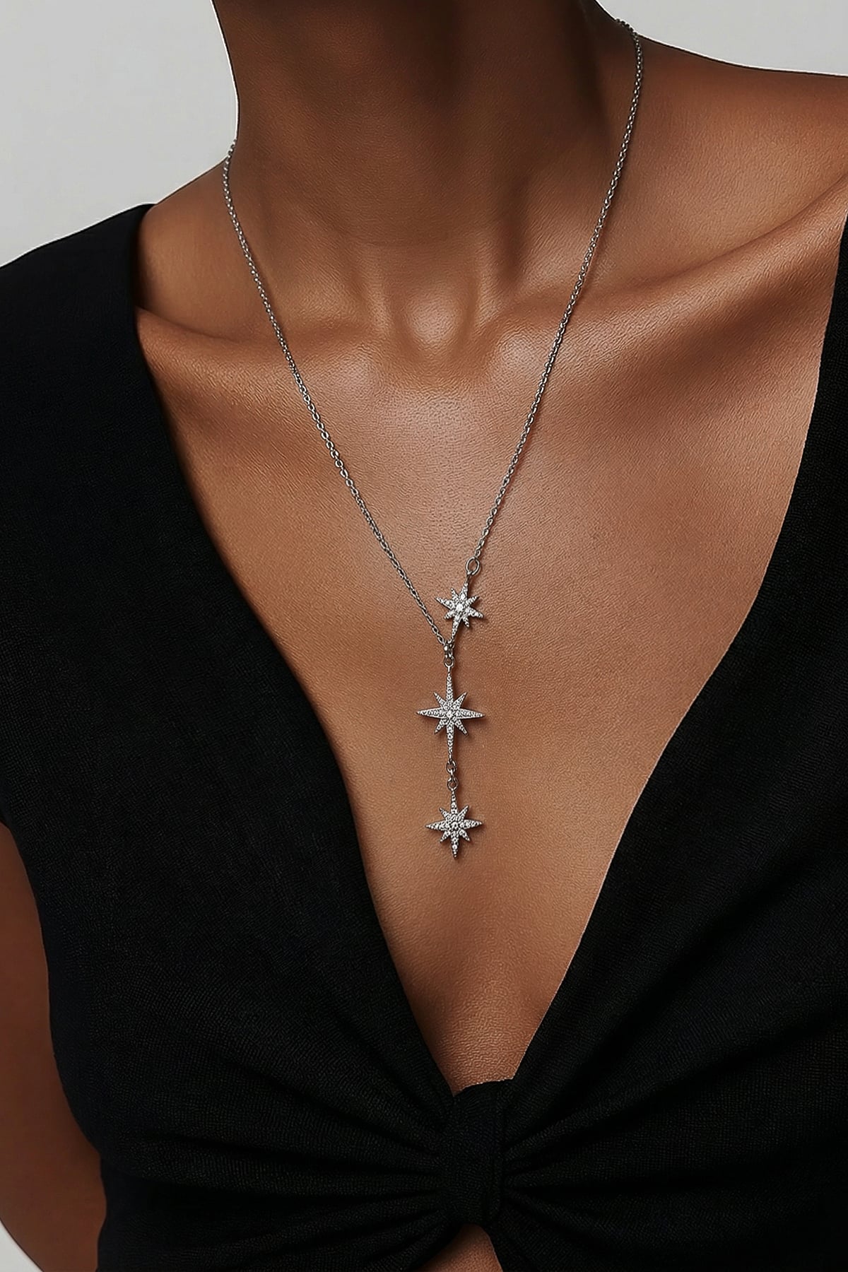 Kadın Silver Zirkon Taşlı 3 Lü Yıldız Takımı Zincir Kolye Alc-X15348