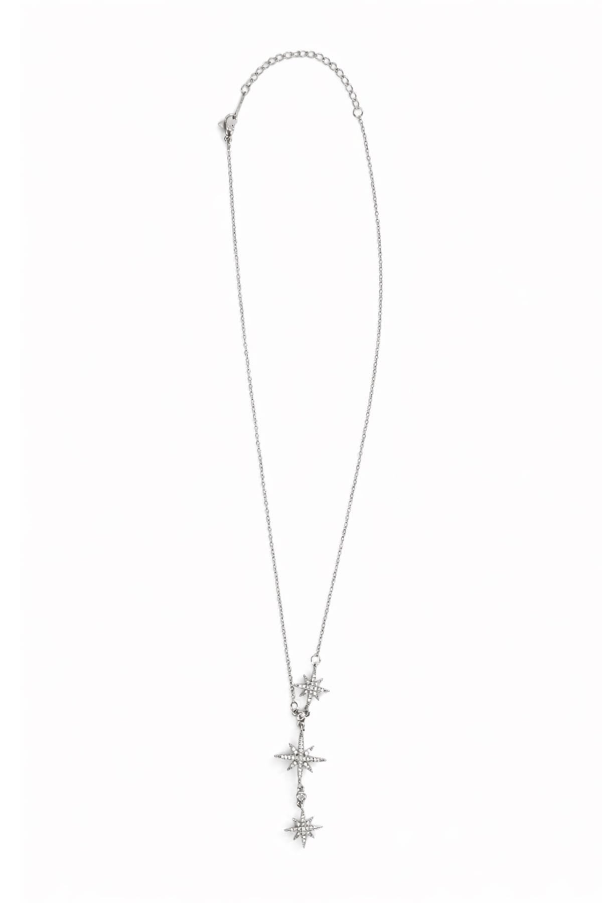 Kadın Silver Zirkon Taşlı 3 Lü Yıldız Takımı Zincir Kolye Alc-X15348