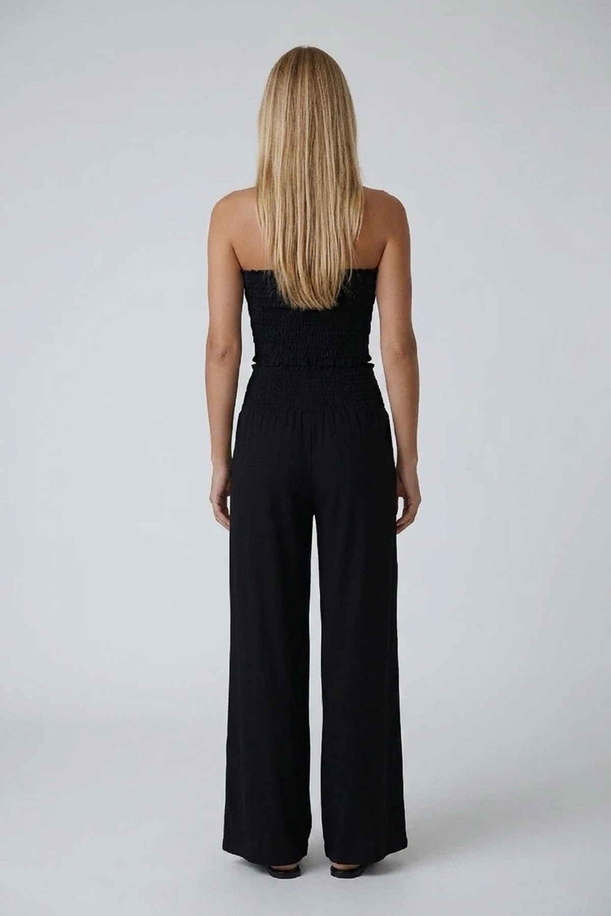 Kadın Siyah-1 Beli Gipeli Geniş Paça Pantolon Ve Gipeli Crop Büstiyer Takım Alc-X14058
