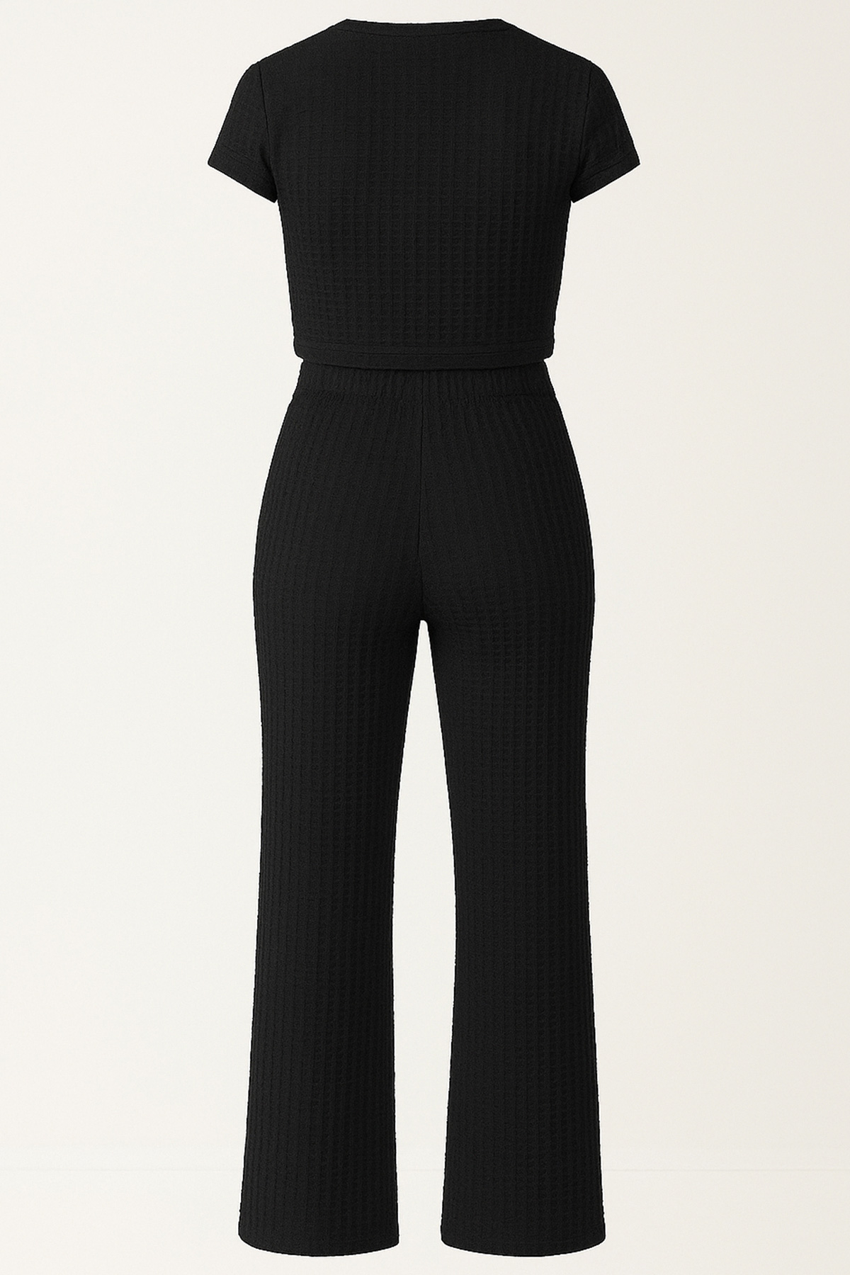 Kadın SİYAH Bağlama Detaylı Crop Bluz Ve Pantolon Takım VS00157