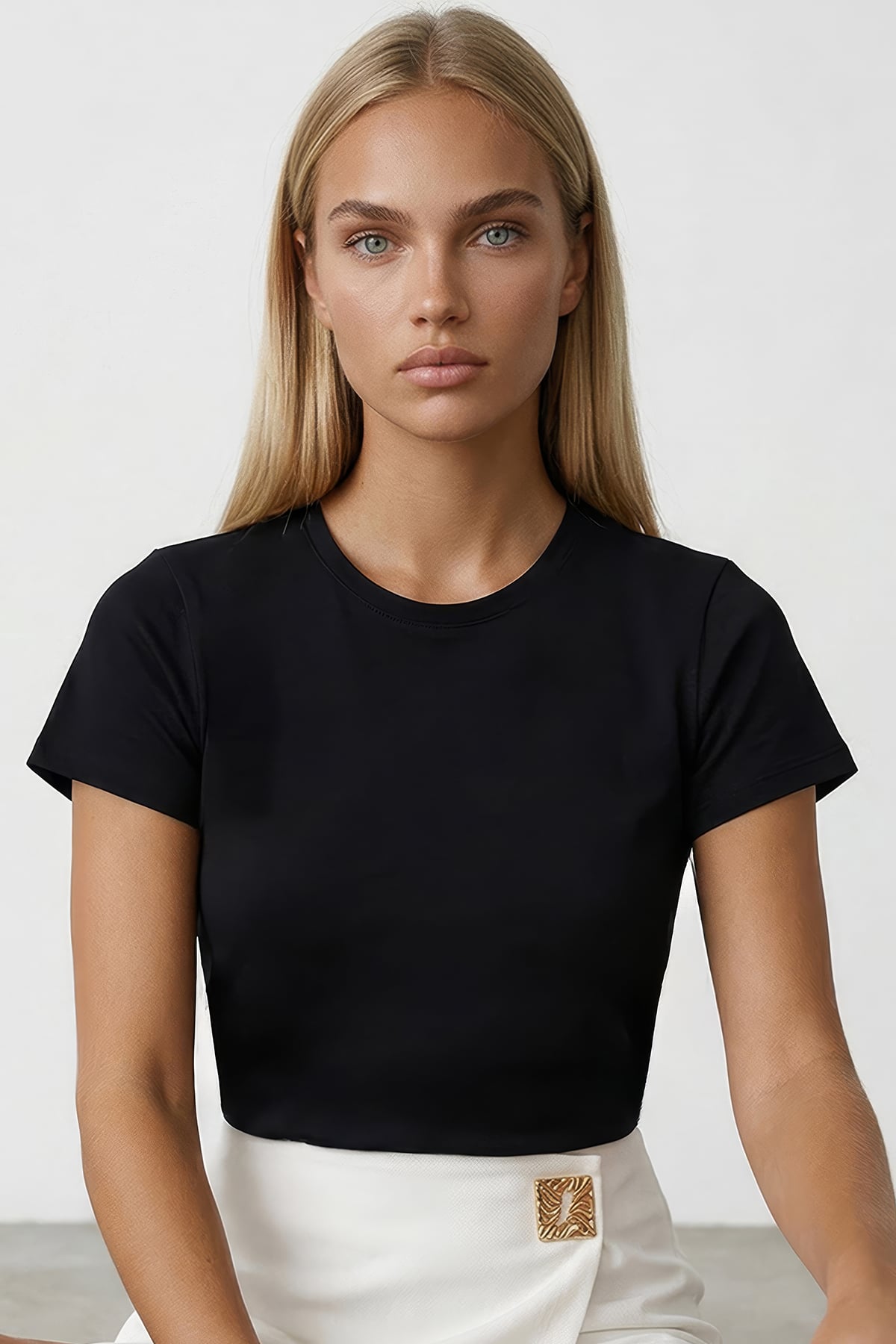 Kadın Siyah Bisiklet Yaka Basic Bluz Alc-X15455