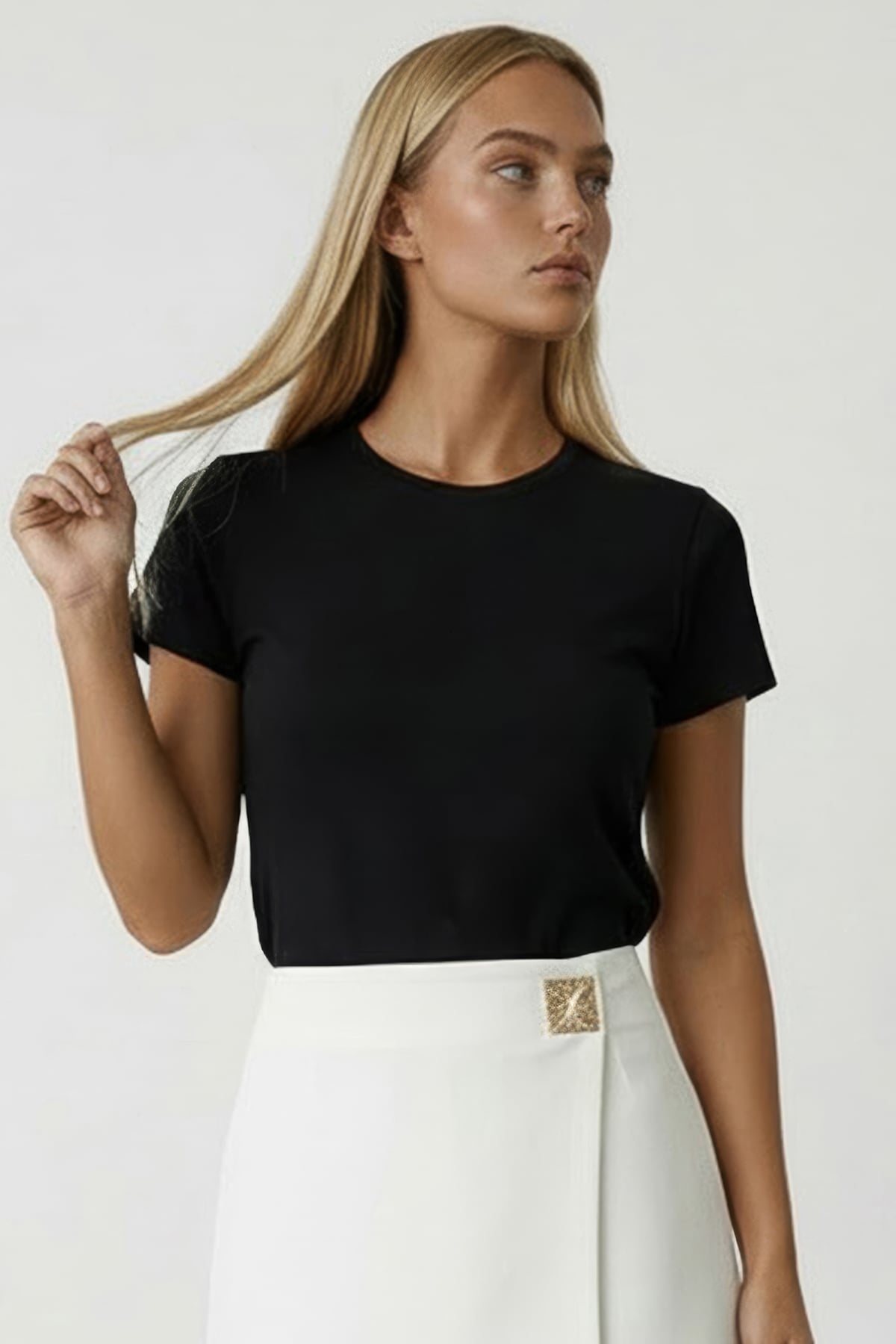 Kadın Siyah Bisiklet Yaka Basic Bluz Alc-X15455