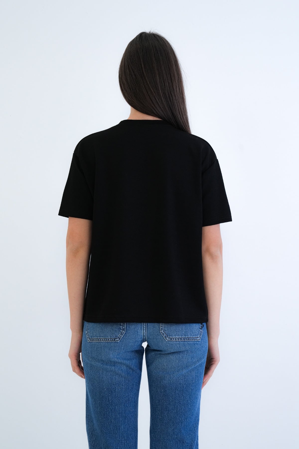 Kadın Siyah Bisiklet Yaka Oversize T-Shirt Alc-X15262