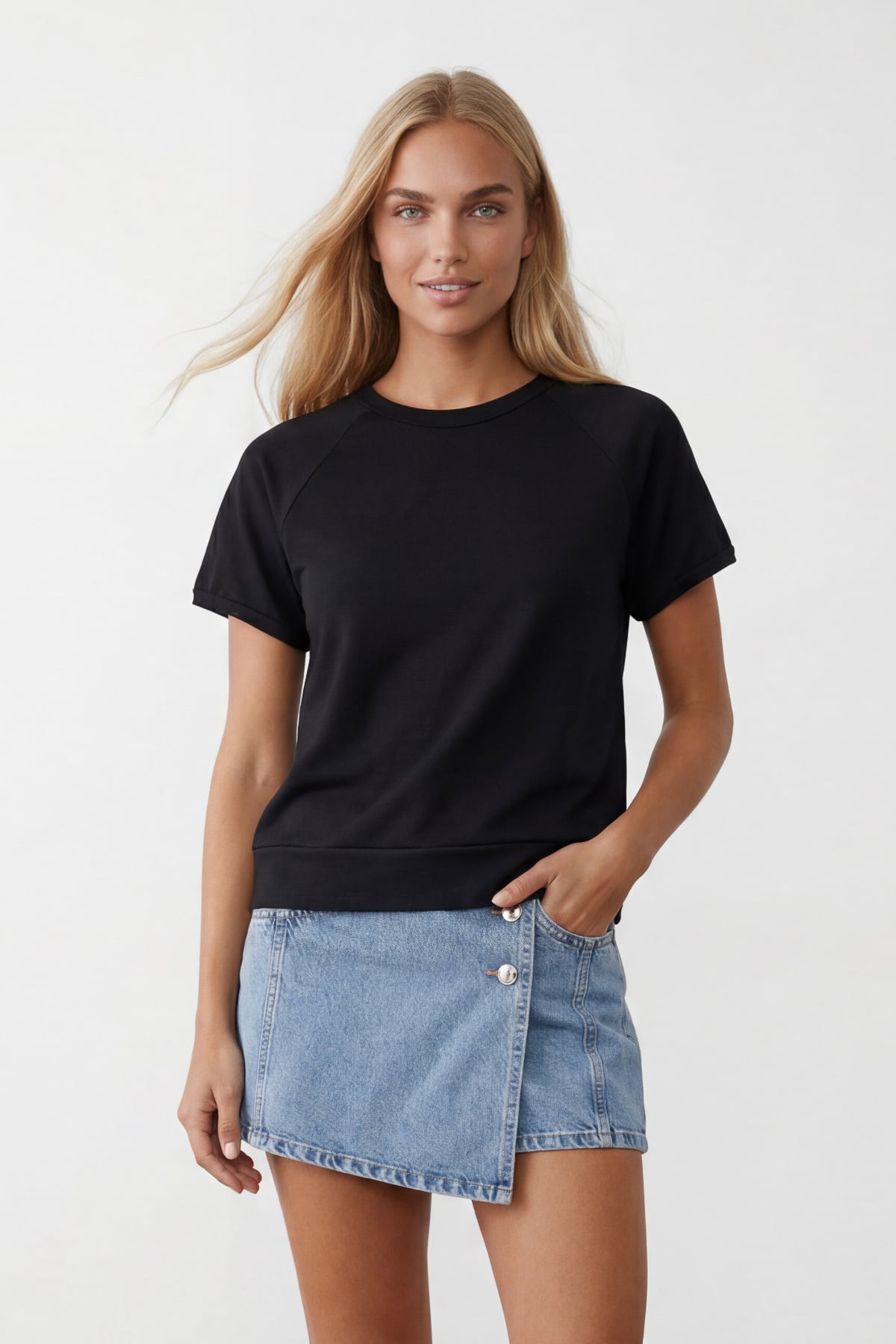 Kadın Siyah Bisiklet Yaka Reglan Kol Oversize T-Shırt Alc-X15492