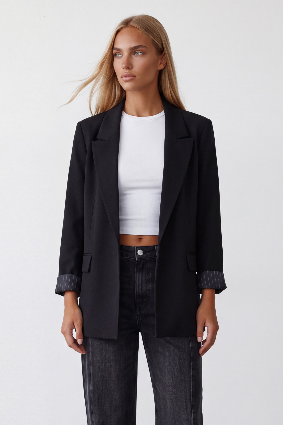 Kadın Siyah Desenli Astarlı Blazer Ceket Alc-X15643