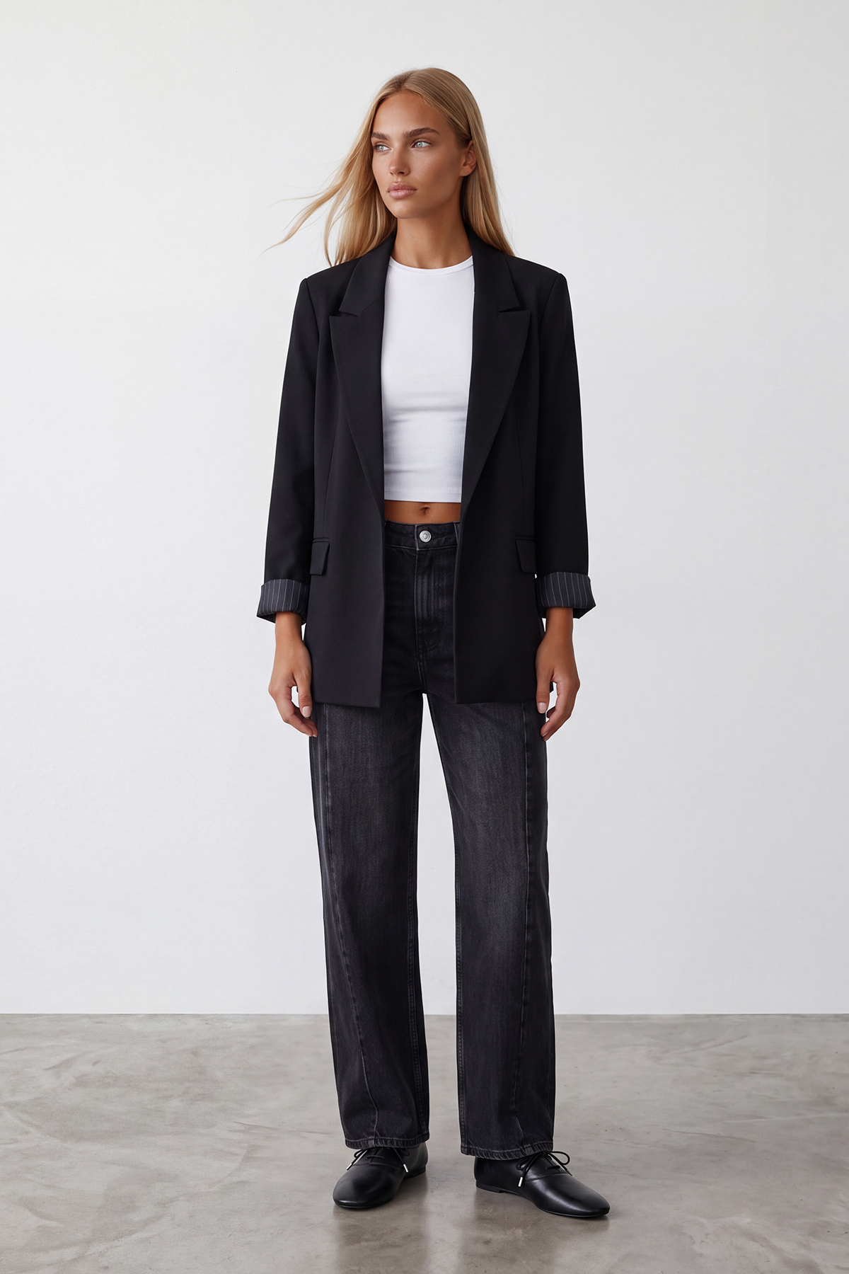 Kadın Siyah Desenli Astarlı Blazer Ceket Alc-X15643