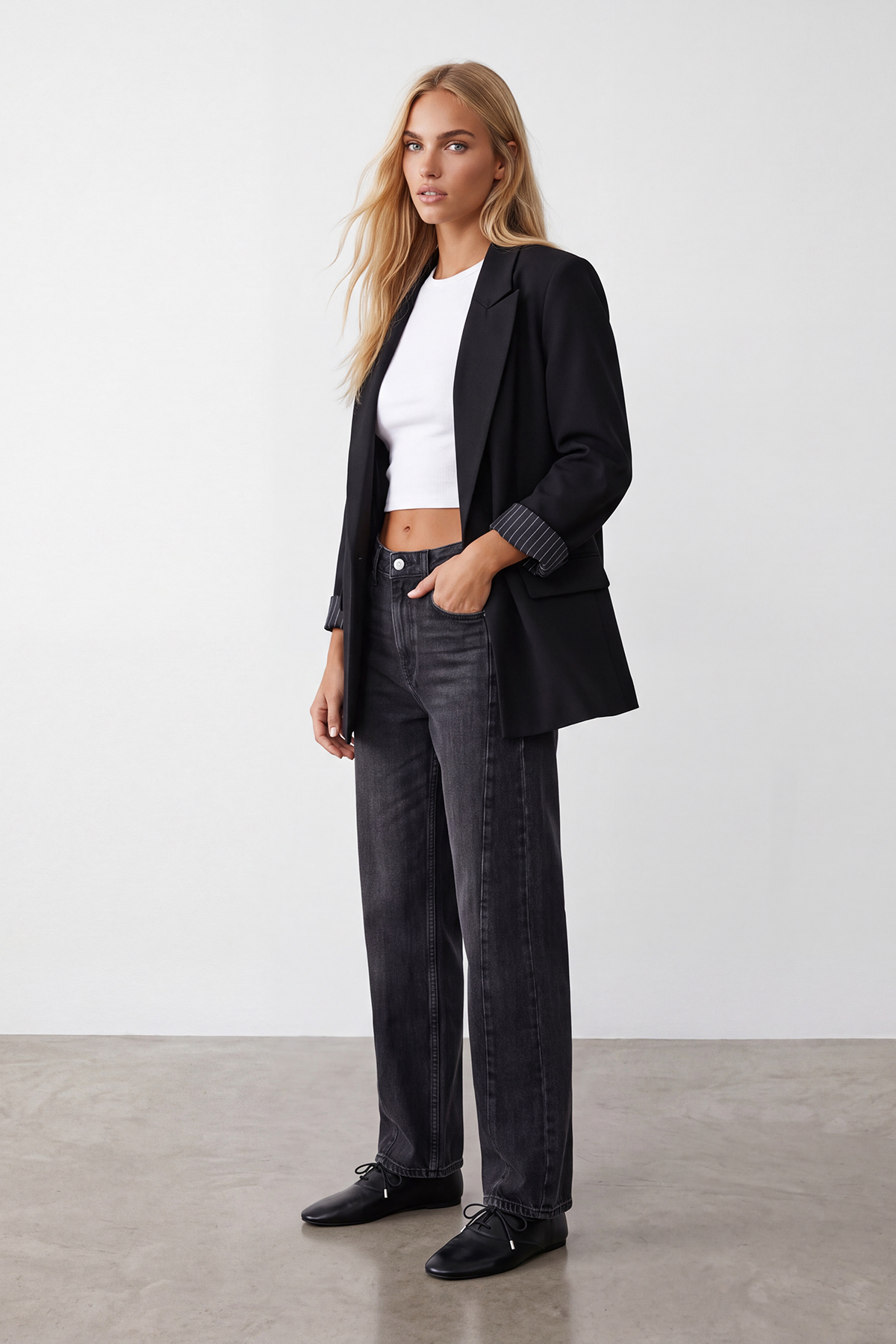 Kadın Siyah Desenli Astarlı Blazer Ceket Alc-X15643