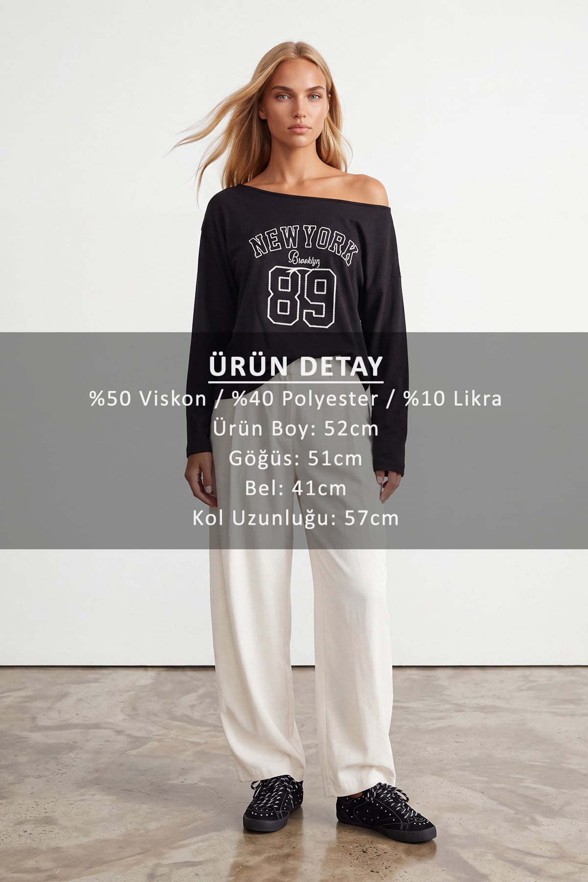 Kadın Siyah Kayık Yaka Baskılı Modal Sweatshirt Alc-X15731
