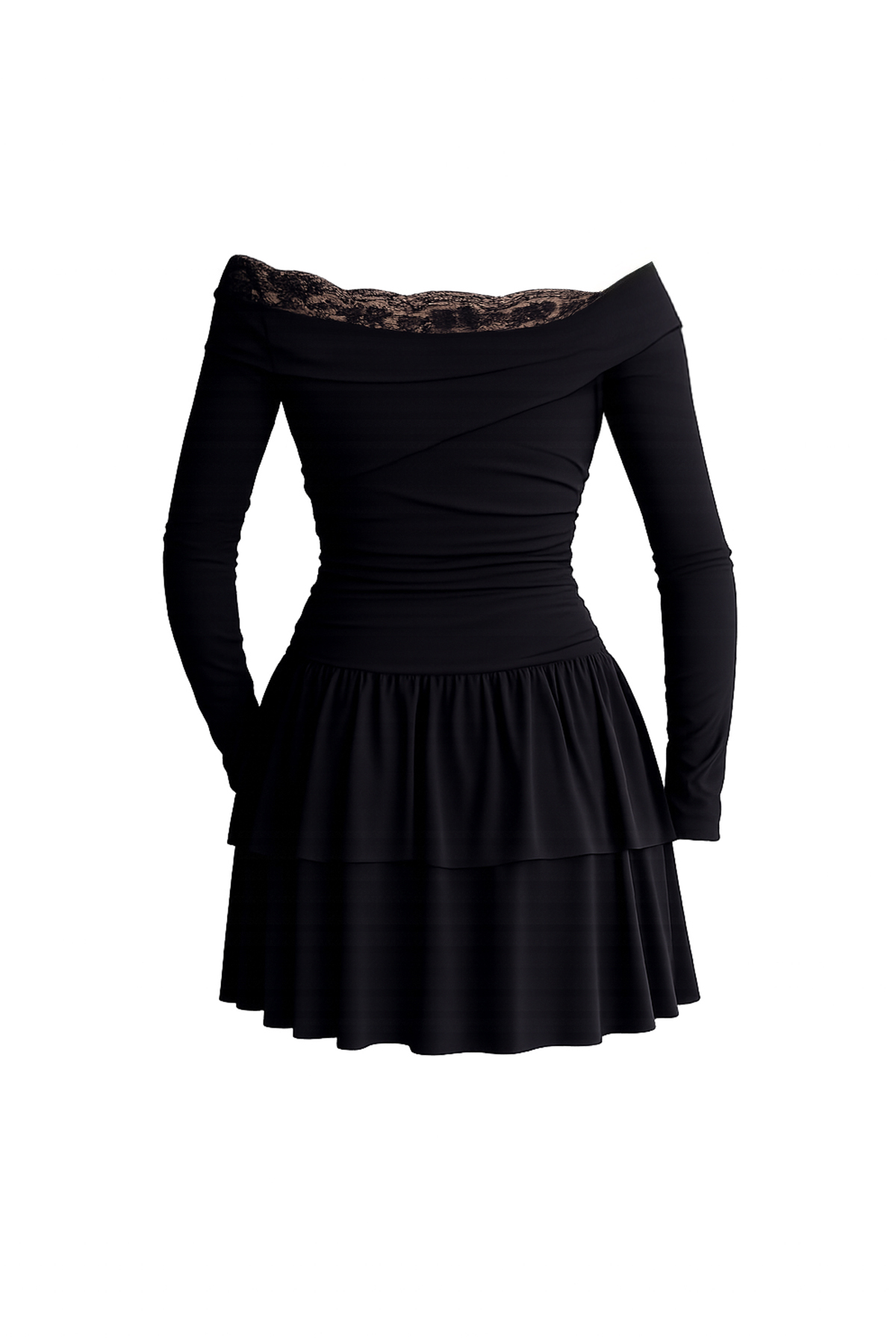 Kadın Siyah Madonna Yaka Dantel Detaylı Eteği Volanlı Sandy Elbise Alc-X15194