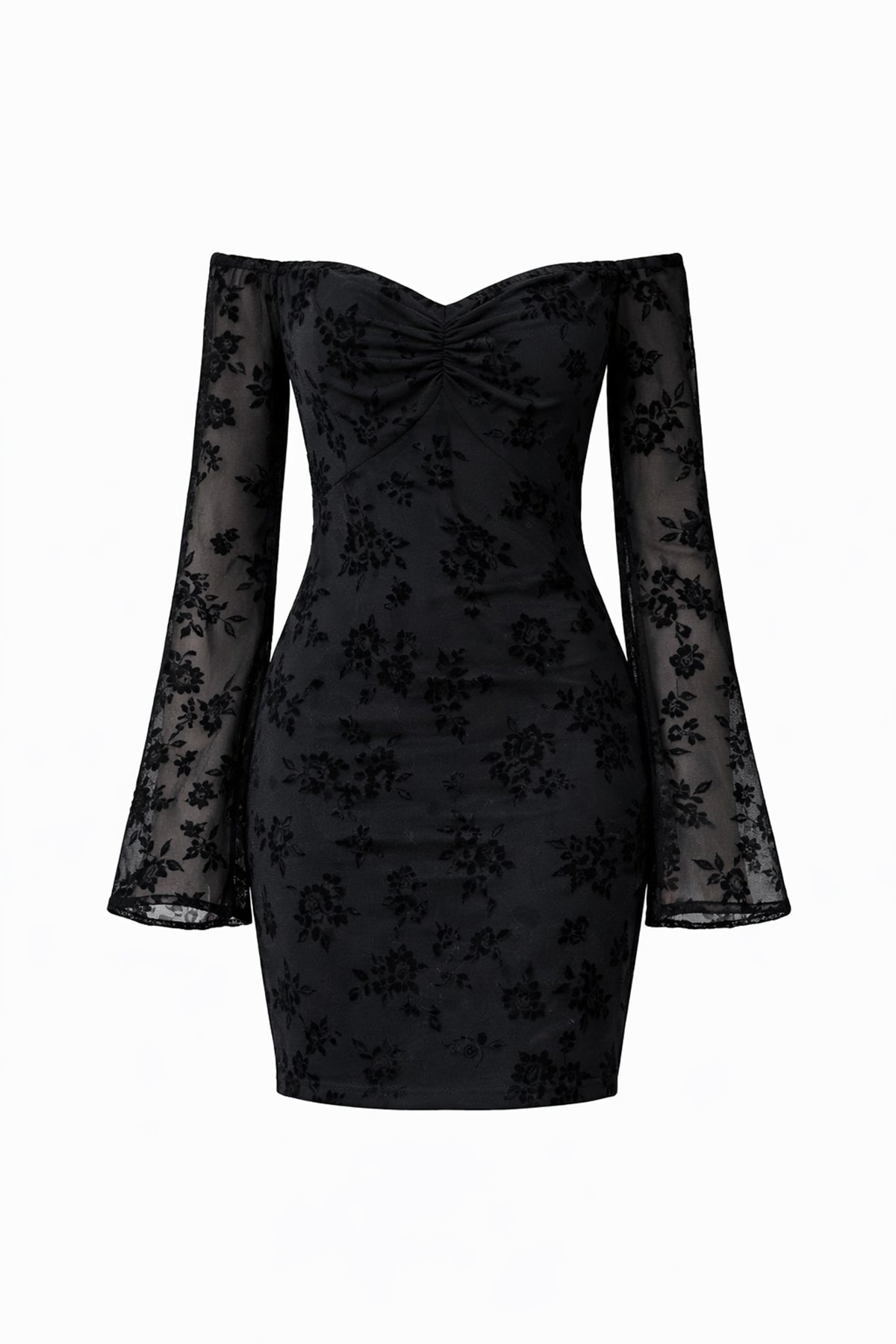Kadın Siyah Öpücük Yaka Astarlı Mini Tül Elbise Alc-X15140