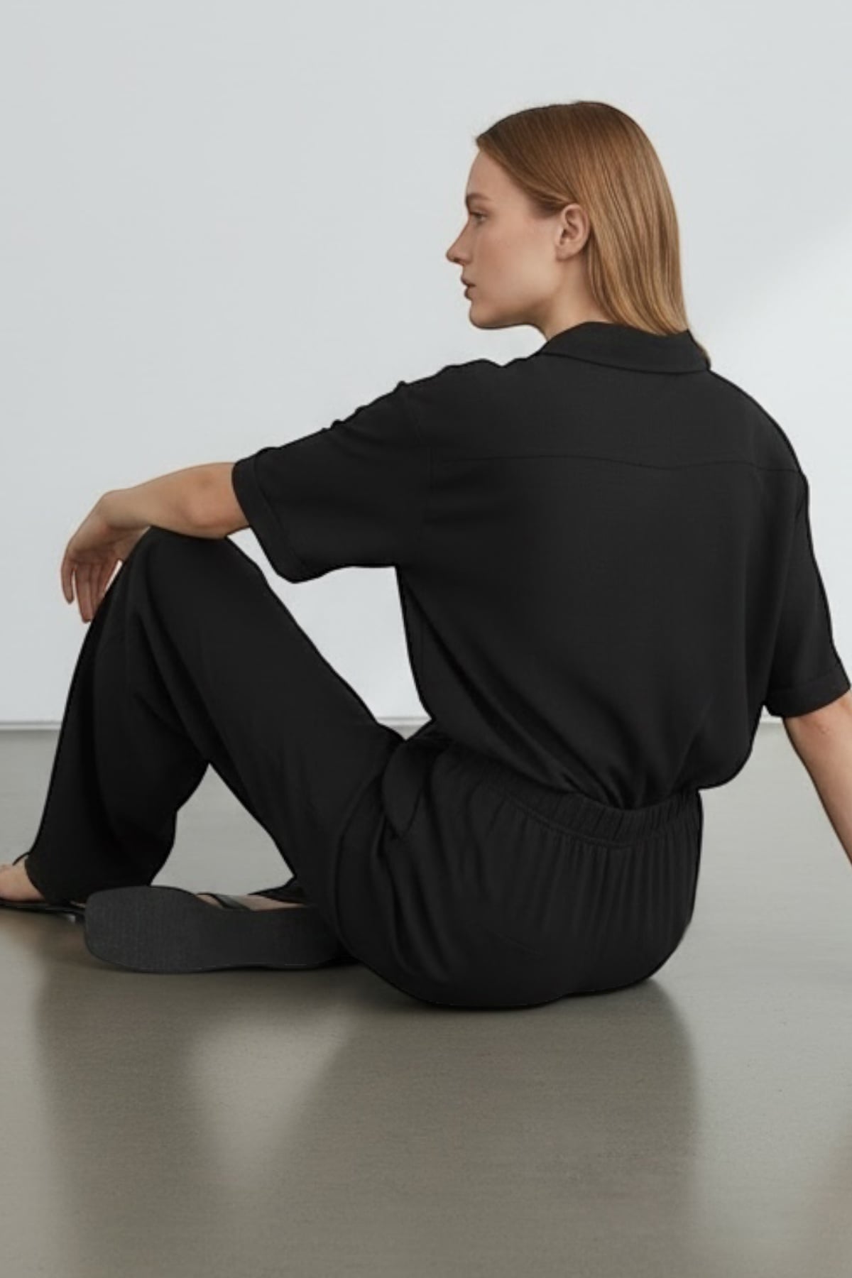 Kadın Siyah Krep Gömlek Ve Pantolon Takım Alc-X15429
