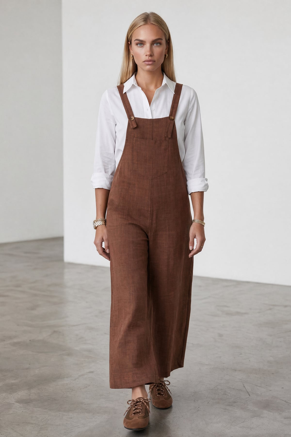Kadın Sütlü Kahve Önü Cepli Askılı Gabardin Bahçıvan Tulum Alc-X12186