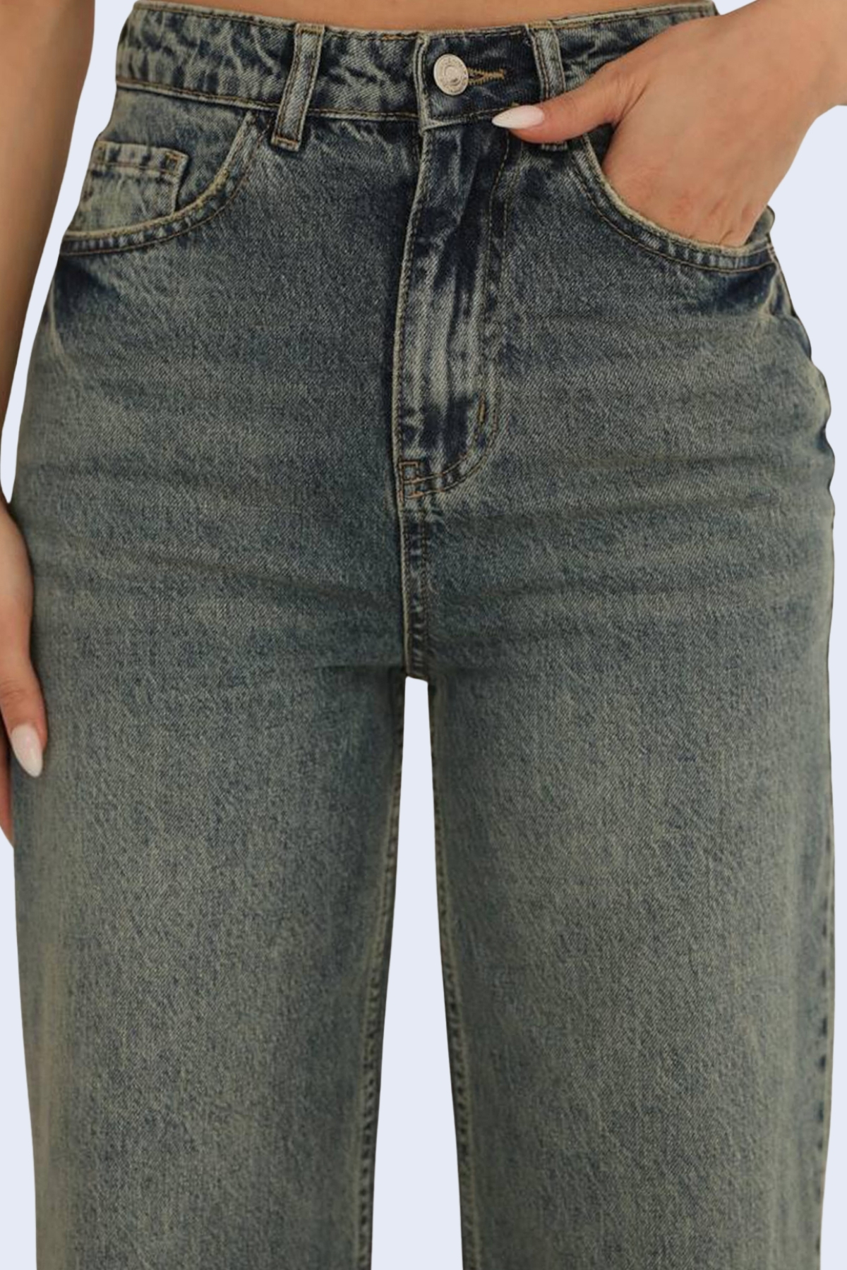 Kadın Vintage Mavi 5 Cepli Yıkamalı Boru Paça Jean Pantolon Alc-X15144