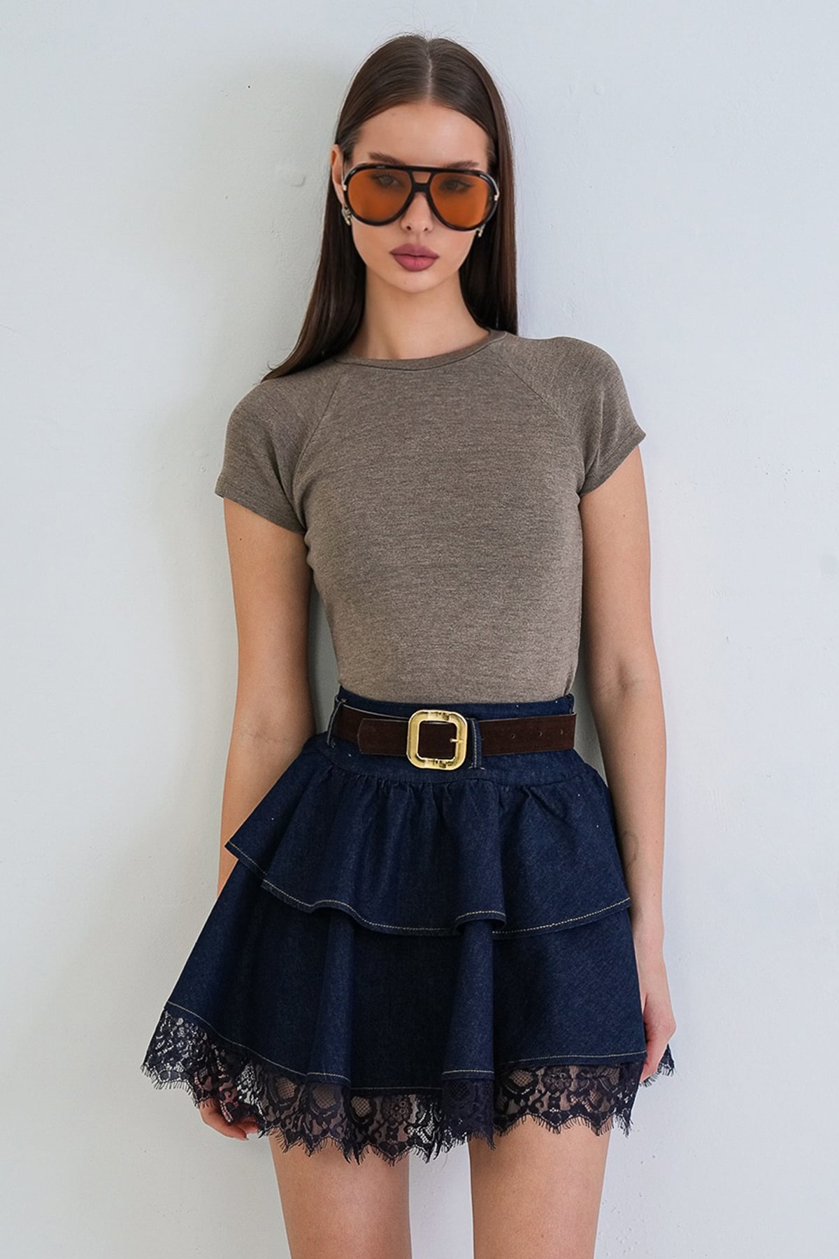 Kadın Vizon Bisiklet Yaka Reglan Kol Likralı Örme Bluz Alc-X15388