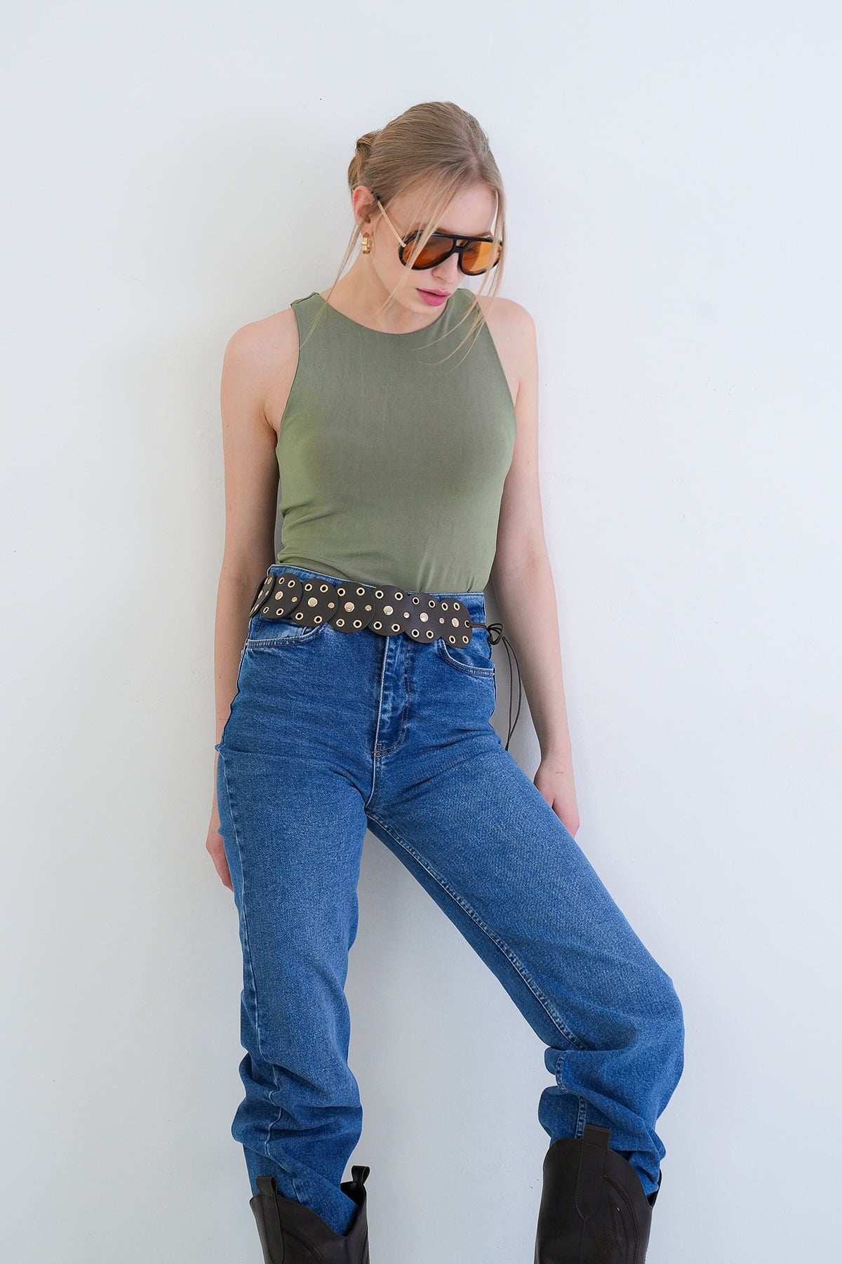 Kadın Yeşil Halter Yaka Slim Fit Sandy Bluz Alc-X13447
