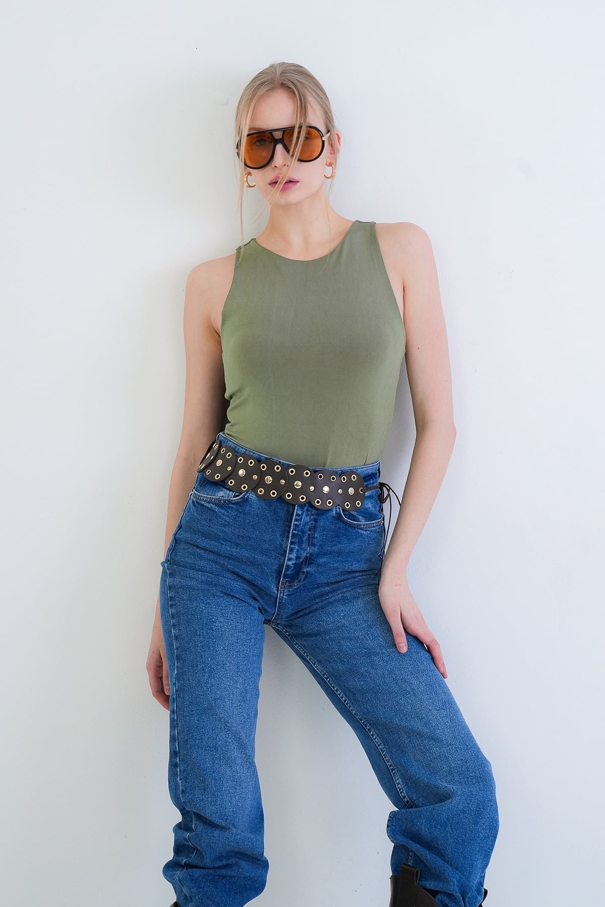 Kadın Yeşil Halter Yaka Slim Fit Sandy Bluz Alc-X13447