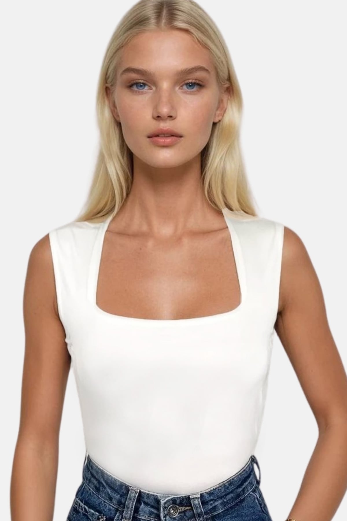 Kadın Beyaz Kare Yaka Kalın Askılı Sandy Bluz ALC-X13449