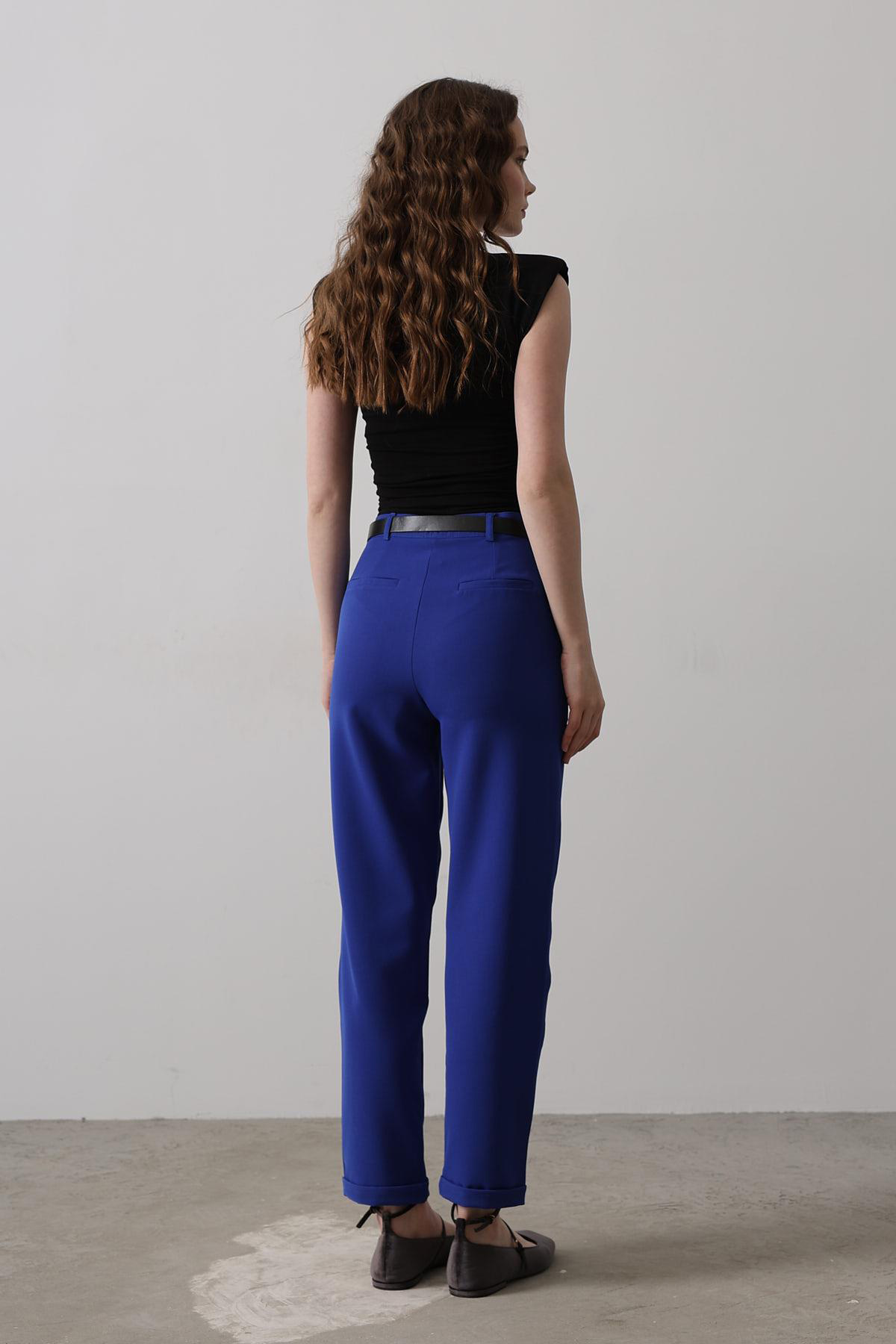 Kadın Saks Kemerli Havuç Pantolon VS00547