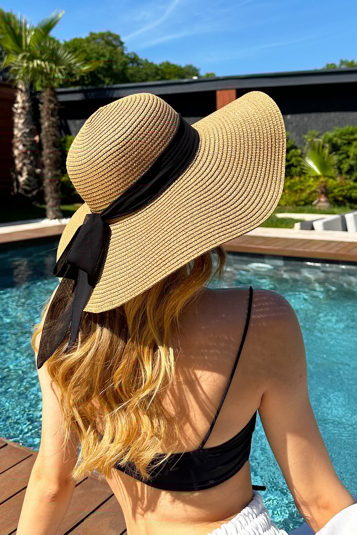 Kadın Koyu Bej Maxi Boy Kurdelalı Şapka ALC-X12347