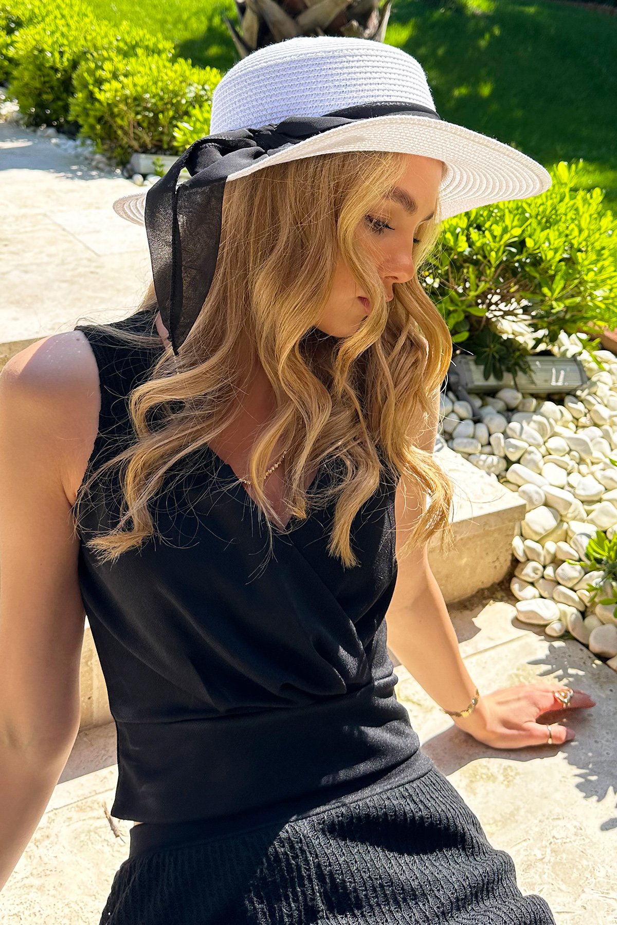 Kadın Beyaz Midi Boy Kurdelalı Şapka ALC-X12346