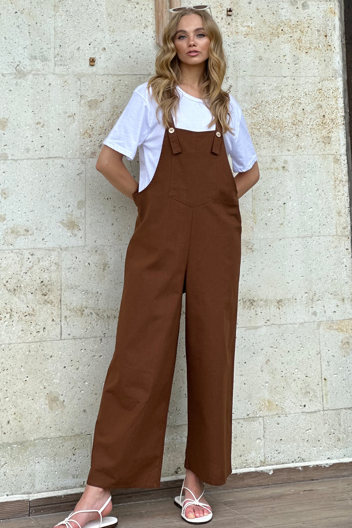 Kadın Kahve Önü Cepli Askılı Gabardin Bahçıvan Tulum ALC-X12186