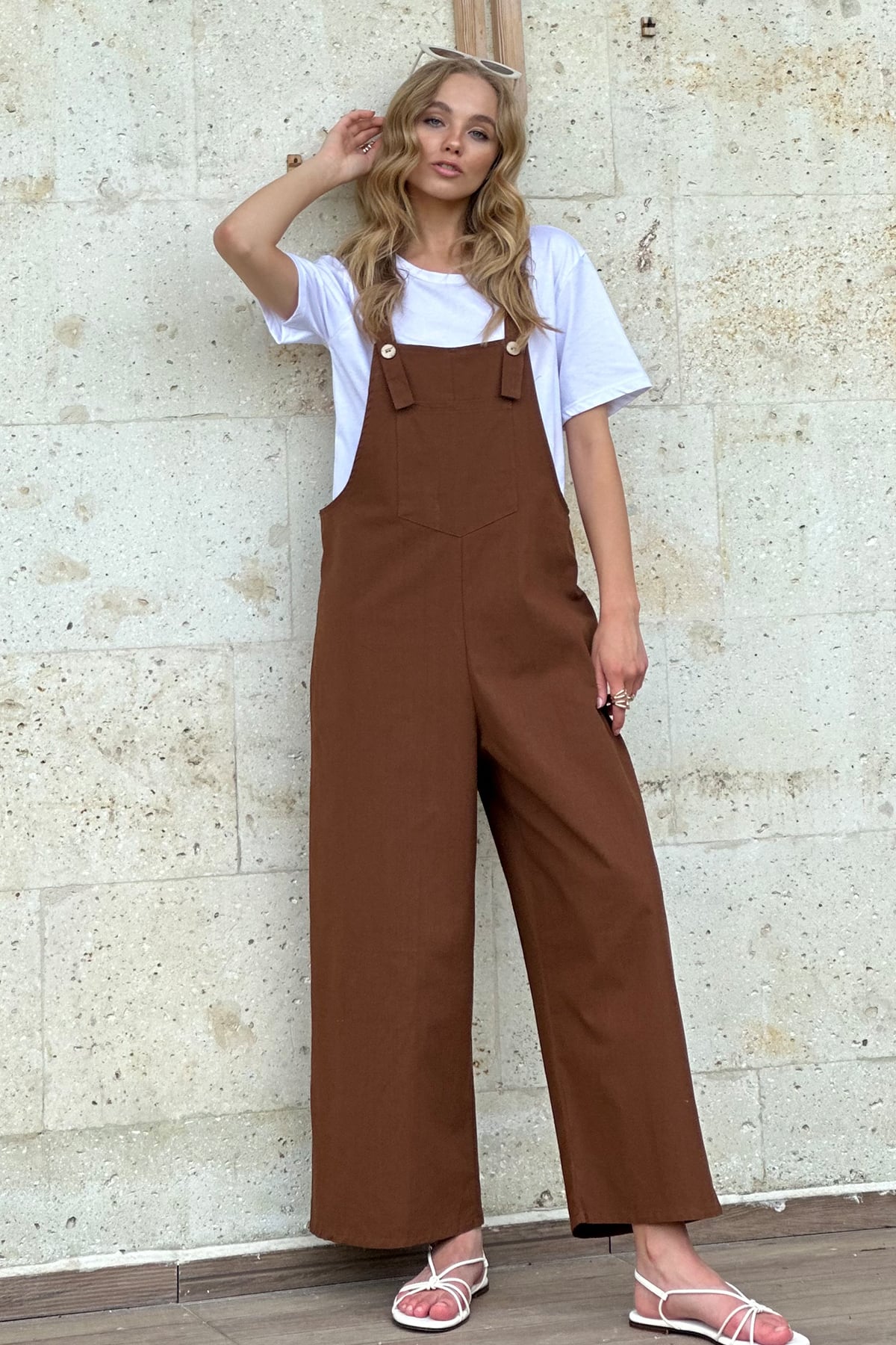 Kadın Kahve Önü Cepli Askılı Gabardin Bahçıvan Tulum ALC-X12186