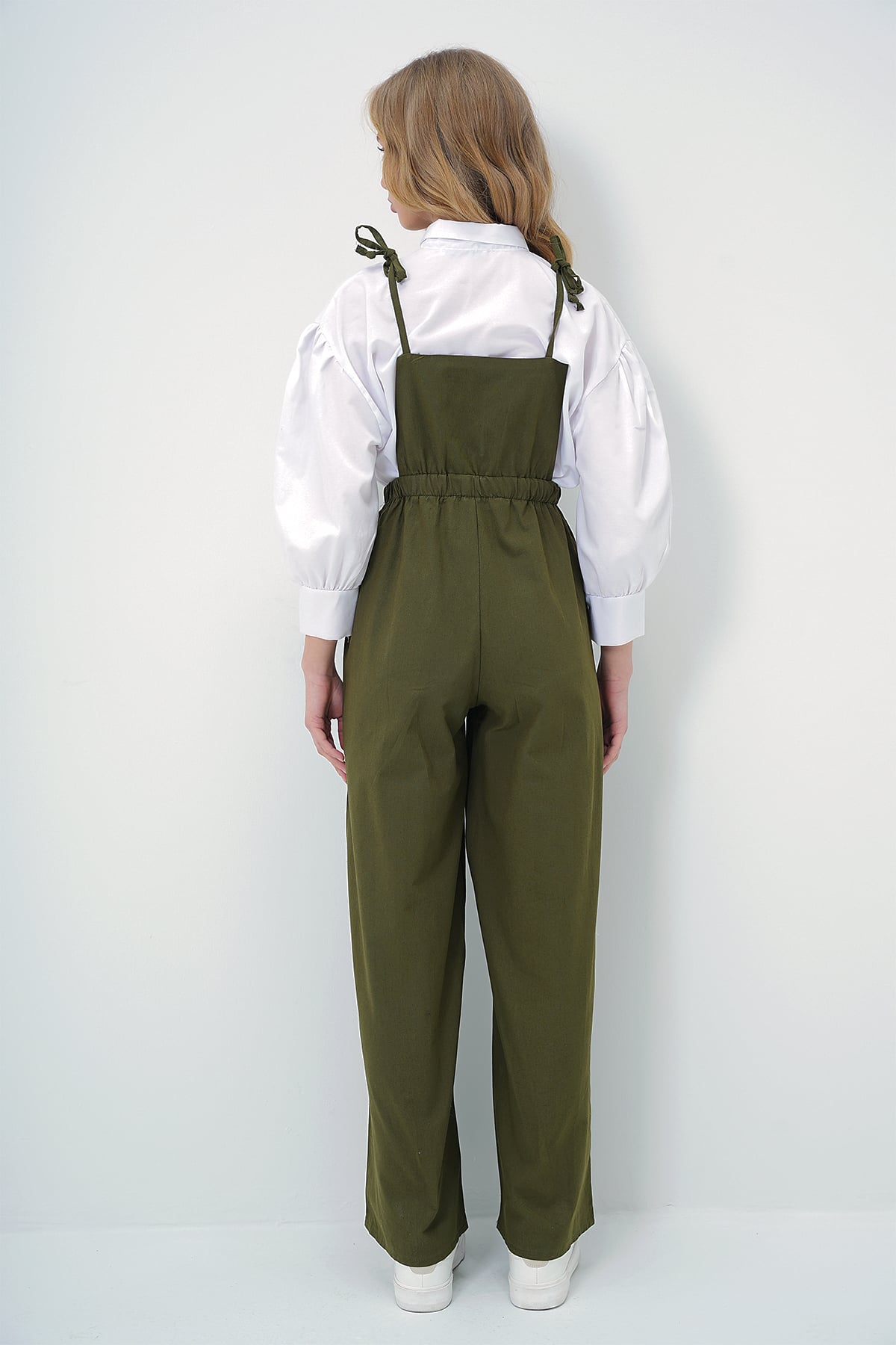 Kadın Haki Önü Cepli Askılı Halka Detaylı Aerobin Salopet Pantolon ALC-X13581