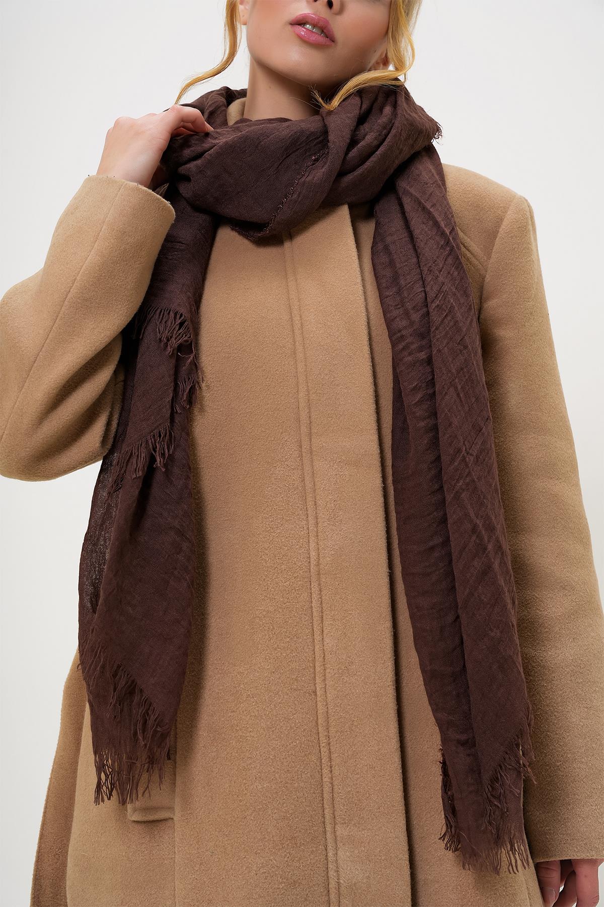 Kadın Kahverengi Püsküllü Uzun Dokuma Şal ALC-X13251