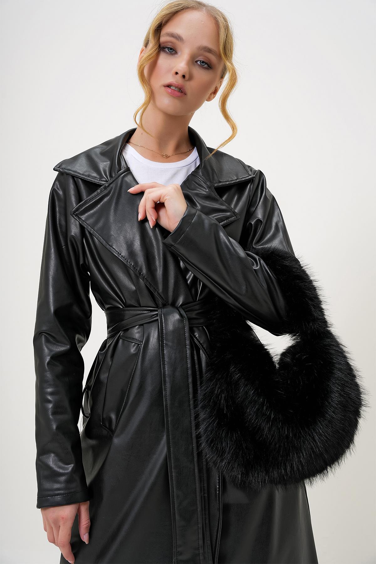 Kadın Siyah Tüylü Suni Kürük Omuz Çantası ALC-X13247