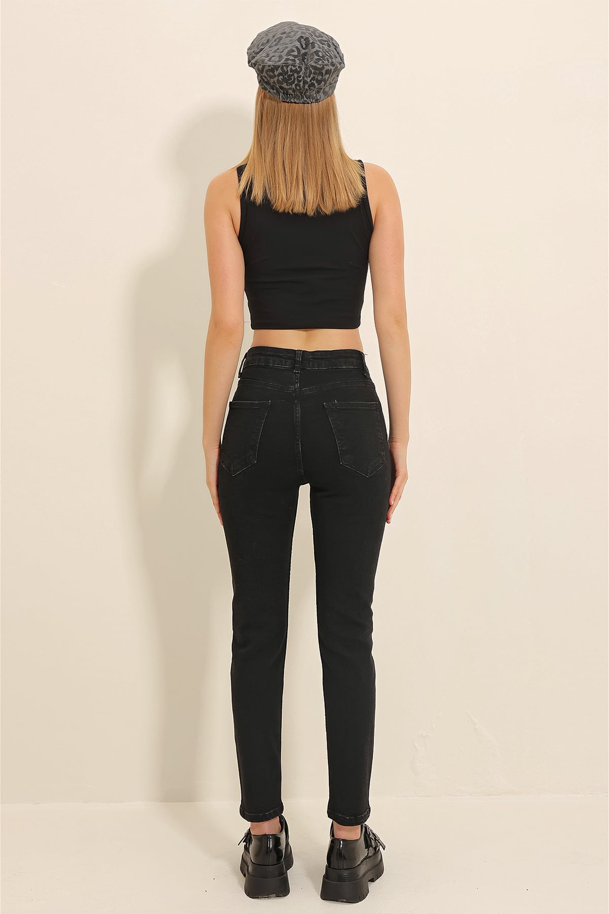 Kadın Siyah Yüksek Bel 5 Cepli Full Likralı Mom Jeans ALC-X11305