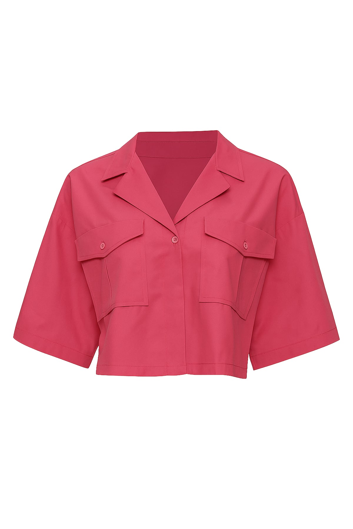 Kadın Fuşya Zarf Cepli Crop Poplin Gömlek ALC-X6045