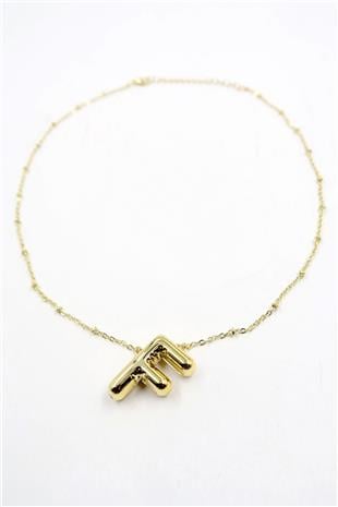 Kadın Gold 3 Boyutlu F Harfi Gold Kolye ALC-X13856
