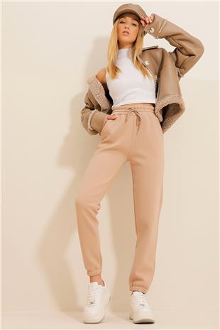 Kadın Bej 3 İplik İçi Şardonlu Jogging Eşofman Altı ALC-X10929