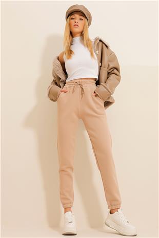 Kadın Bej 3 İplik İçi Şardonlu Jogging Eşofman Altı ALC-X10929