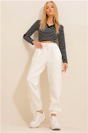 Kadın Beyaz 3 İplik İçi Şardonlu Jogging Eşofman Altı ALC-X10929