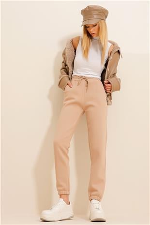Kadın Bej 3 İplik İçi Şardonlu Jogging Eşofman Altı ALC-X10929