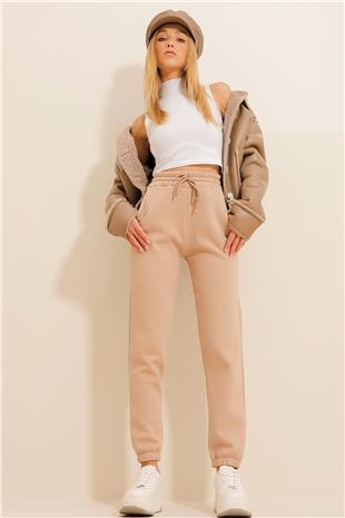 Kadın Bej 3 İplik İçi Şardonlu Jogging Eşofman Altı ALC-X10929