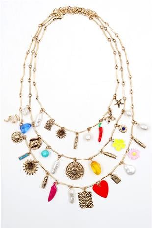 Kadın Gold 3Lü Charm Kolye Seti ALC-X13807