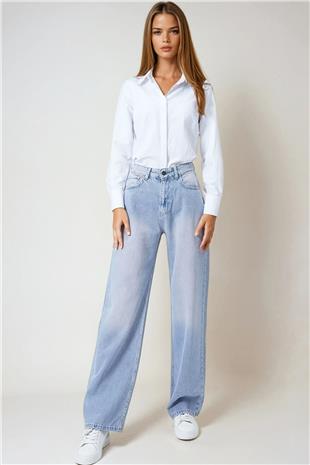Kadın Buz Mavi 5 Cepli Baggy Jean VS01020