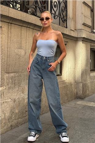 Kadın Açık Mavi 5 Cepli Bol Paça Baggy Jean VS00711