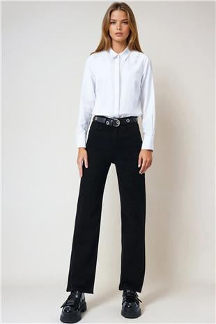Kadın Siyah 5 Cepli Bol Paça Palazzo Jean VS01019