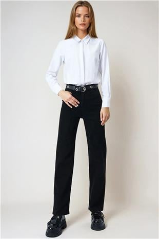 Kadın Siyah 5 Cepli Bol Paça Palazzo Jean VS01019