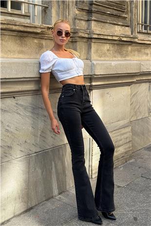 Kadın Antrasit 5 Cepli Full Likra İspanyol Paça Jean VS00709