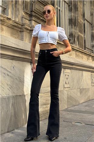 Kadın Antrasit 5 Cepli Full Likra İspanyol Paça Jean VS00709