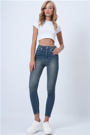 Kadın Vintage Mavi 5 Cepli Full Likralı Skiny Jean Pantolon ALC-X14472