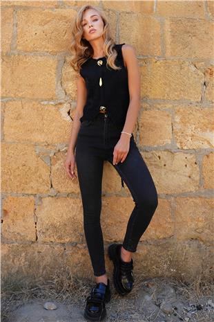 Kadın Siyah 5 Cepli Full Likralı Skiny Jean Pantolon ALC-X14472